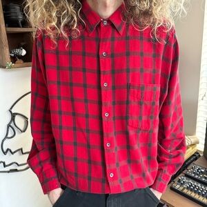 Vintage 80s Gap Windowpane Plaid Paint Distressed Button Down - Size Large
